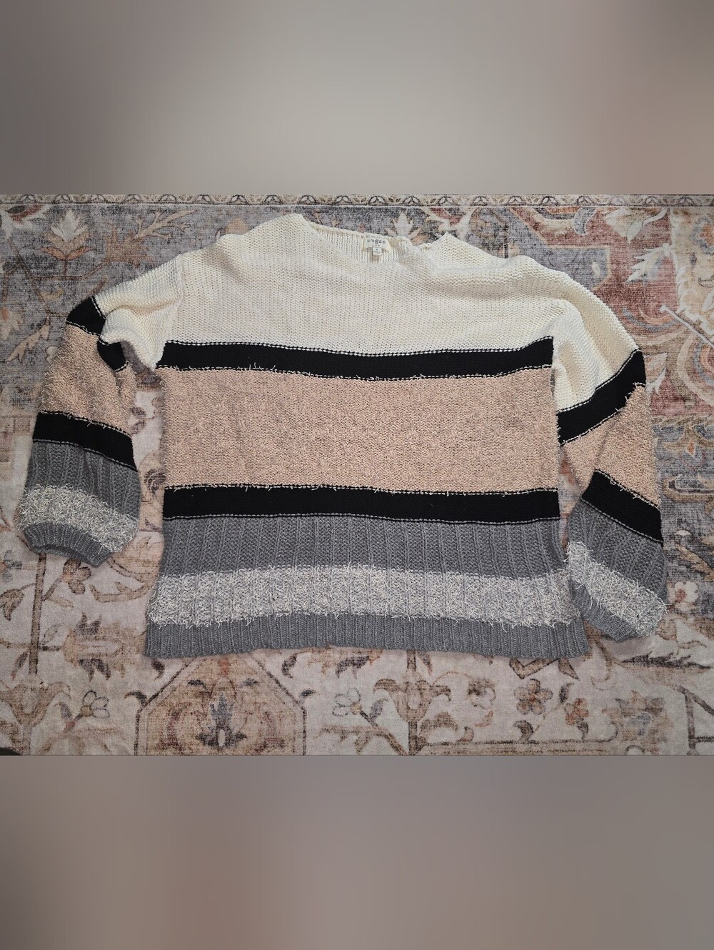 Umgee Cream, Blush & Black Striped Crewneck Sweater
